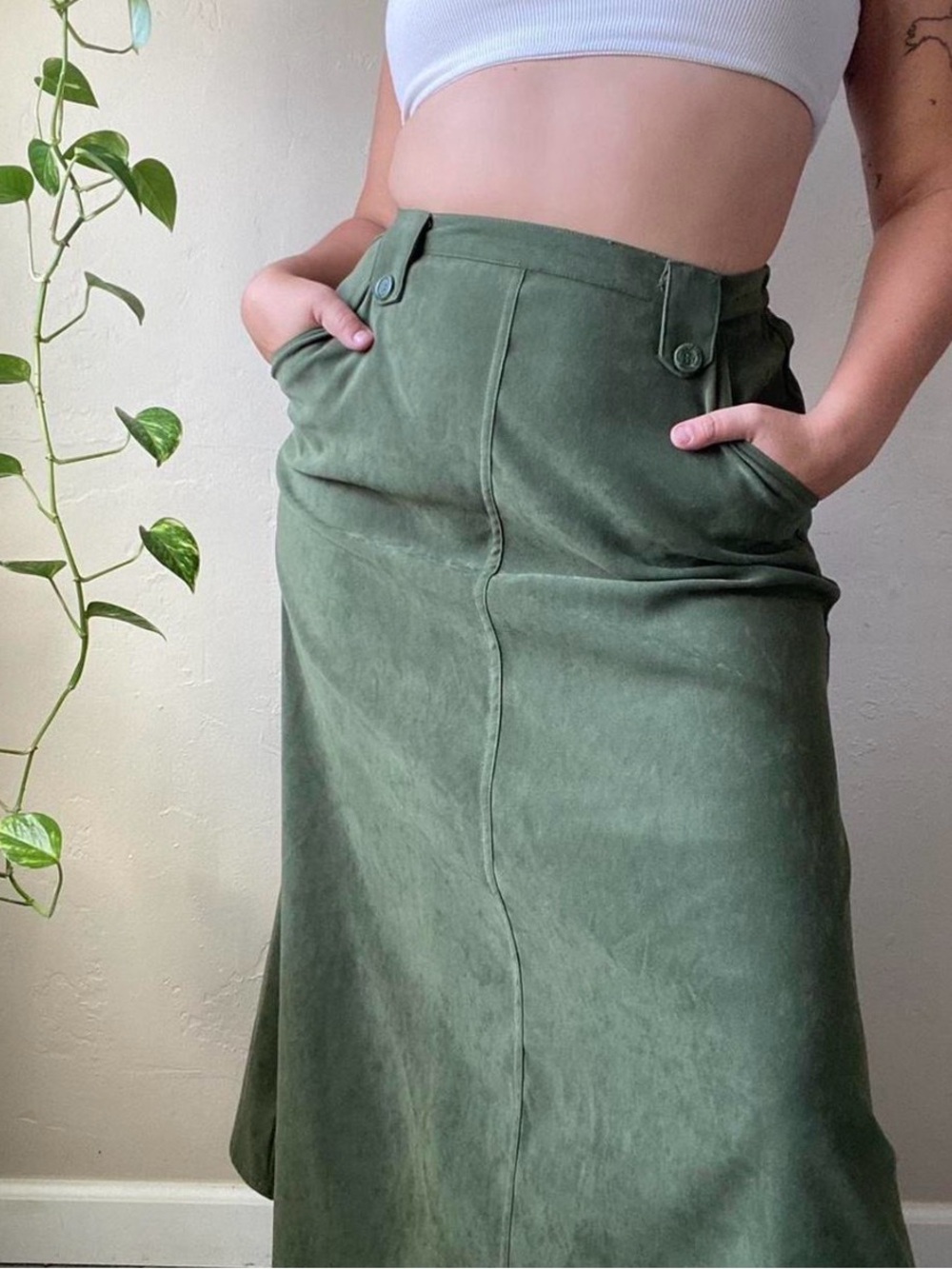 Chadwicks Olive Green Maxi Skirt with High Waist
